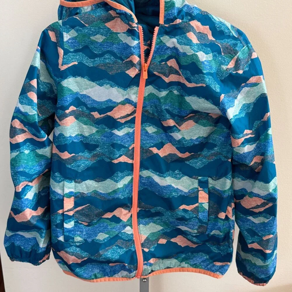 Lands End Kids Rain Jacket Waterproof Hooded XL 14 16 Teal Lightweight Coat - Picture 3 of 16